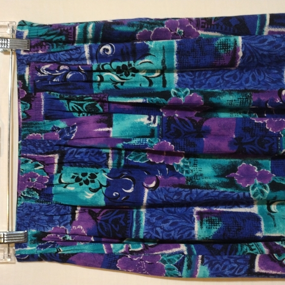 Vintage Jessica Scott Blue Purple And Teal Floral Midi Skirt With Pockets Size M - Picture 6 of 8